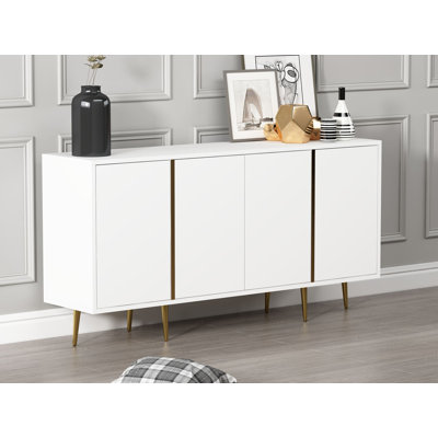 Modern White Console Table, 59.1 x 29.5 x 14.2 inches | 100% Melamine Coated Particle Board, Thickness: 0.7 inches | Numerous Shelves, Wall-Mountable Design, Perfect for Living Room & Entryway Decor