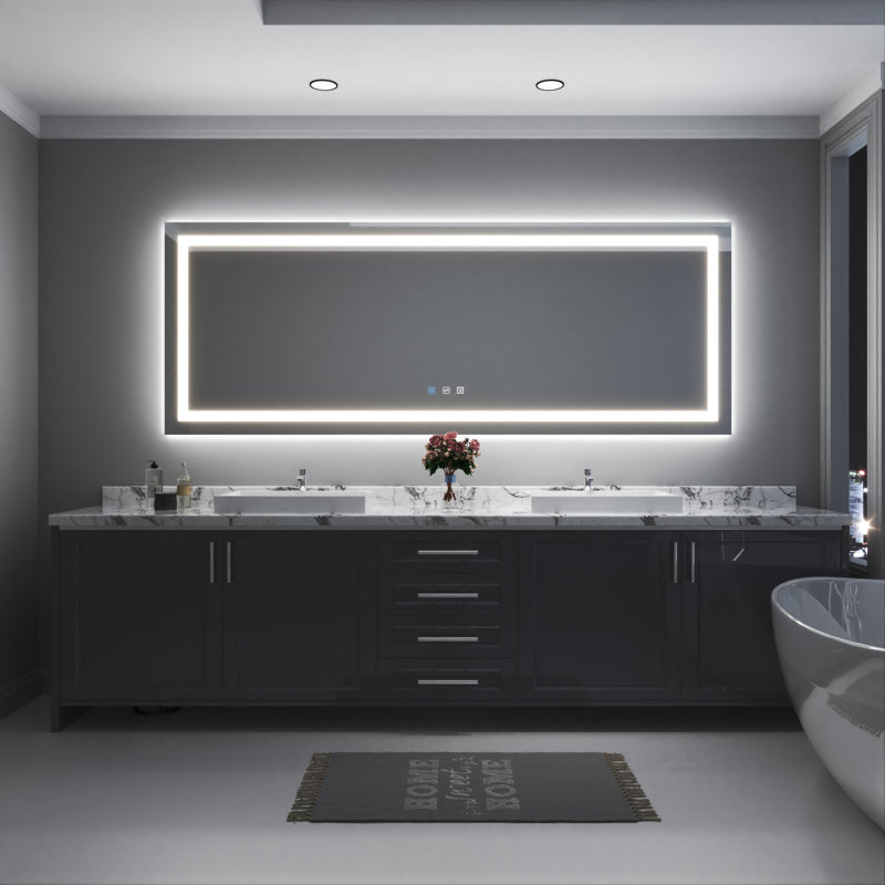 Miroir de salle de bain sans cadre avec rétroéclairage et lumière avant, 36 po x 96 po, Rectangulaire