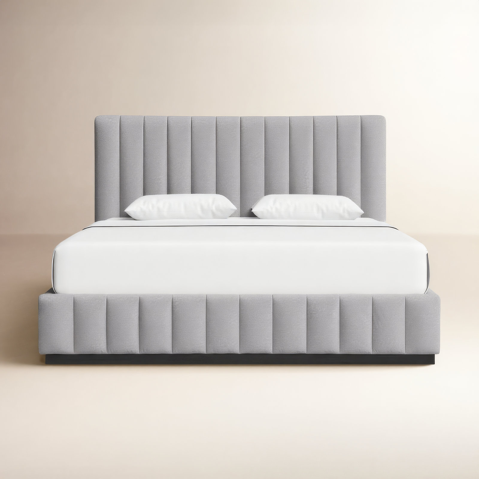 Codyn Tufted Bed, King, Grey Linen Textured Fabric