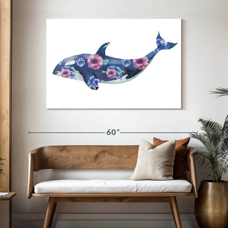 Brampt Floral Orca Whale, 32" H x 48" W
