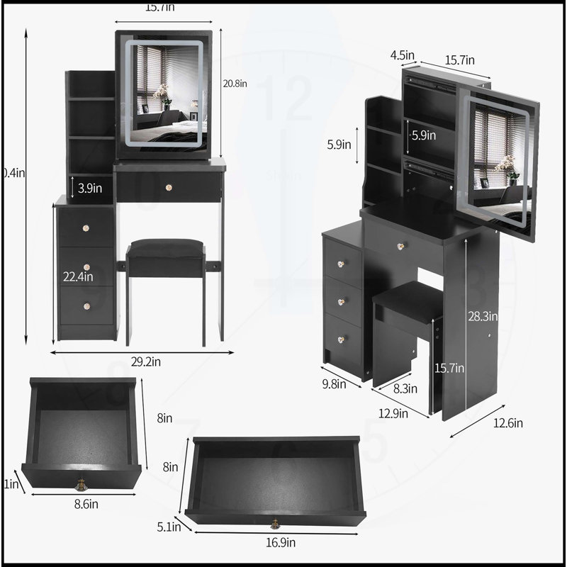 Versatile Left Bedside Cabinet with LED Mirror and Ample Storage