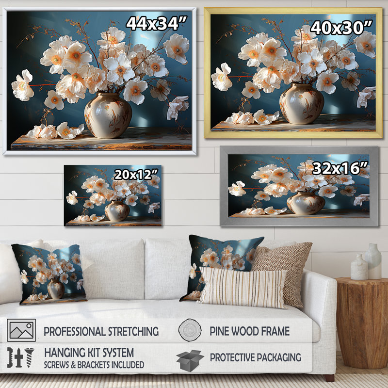 Bouquet de coquelicots nature morte dans un vase, H 30 po x l 40 po x P 1,5 po, Cadre simple noir