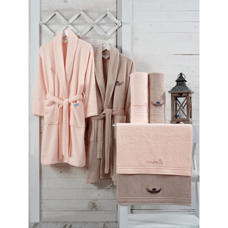 Peignoir mi-mollet 100% coton avec poches Bogey, Brun / rose