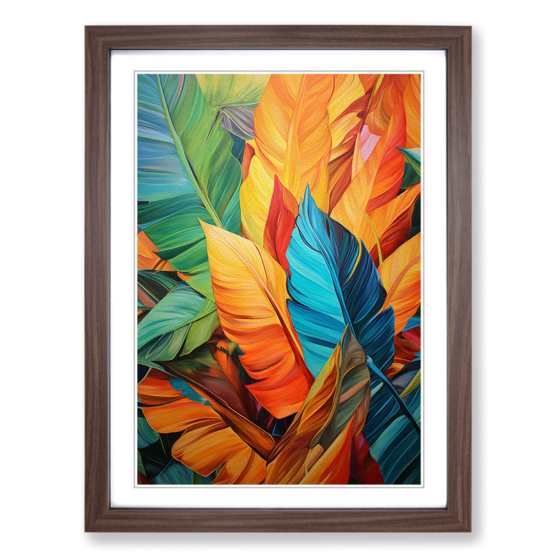 Palm Leaf Expressionism No.2 - Single Picture Frame Print on Wood, 64cm H x 46cm W x 2cm D, Walnut Framed
