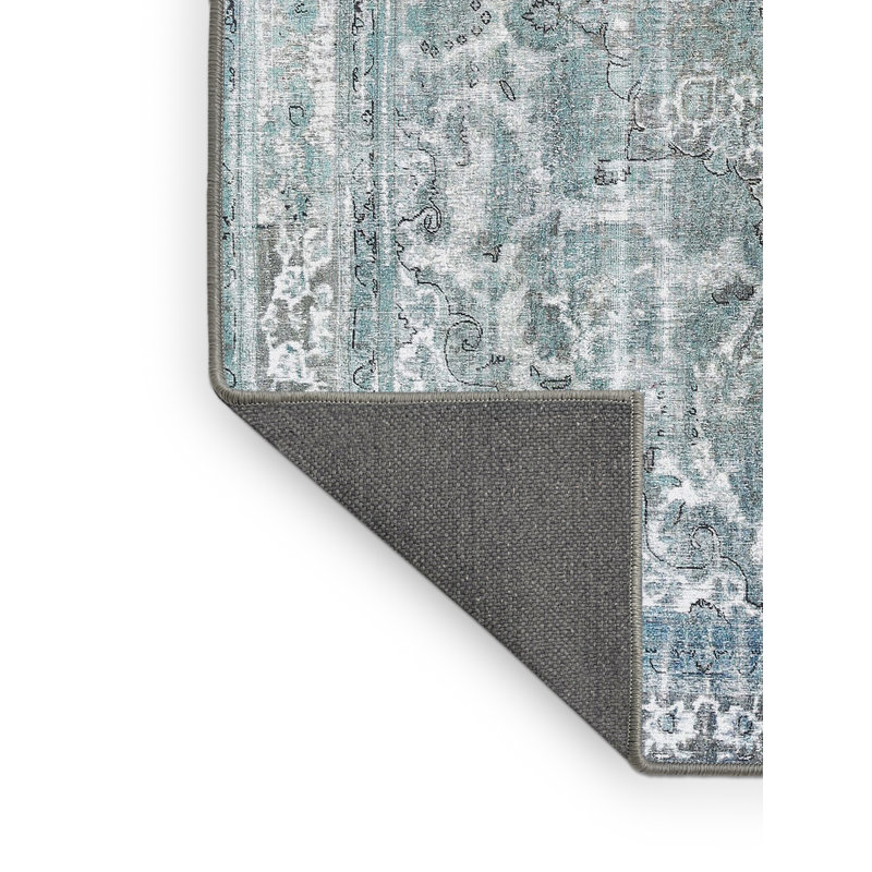 Tapis bleu ciel/gris traditionnel Malaptias, Rectangle 3 pi x 5 pi