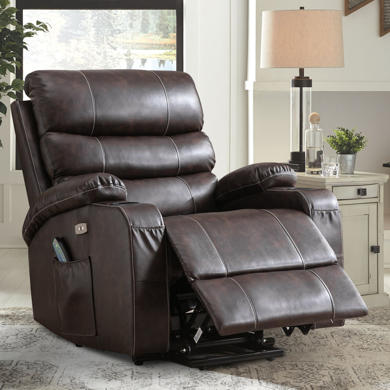 Power Lift Massage Chair with Waist Heating, Reclining Chair with USB, Side Pocket & Cup Holder, Brown Faux Leather
