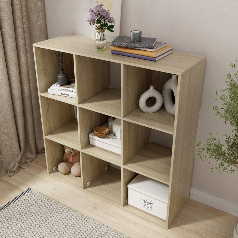 34,96 po Bibliothèque étagère haute en chêne naturel à 3 tablettes, H 34,96 po x l 35,04 po x P 11,73 po, Brun