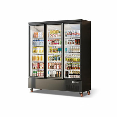 56.5 Cu.ft 3-Door Commercial Beverage Refrigerator, 1600L Forced-Air Cooling Merchandiser with Double-Pane Glass and Heavy-Duty Casters | Fridge.com