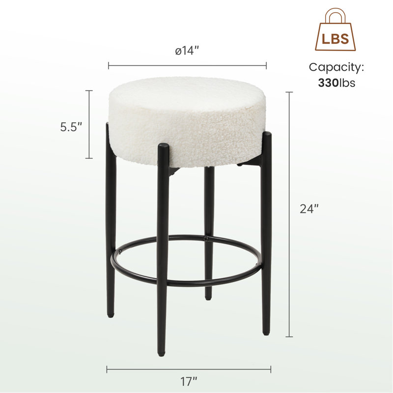 Counter Height Bar Stools Set of 2, 24" Modern Backless Bar Stools, White, White