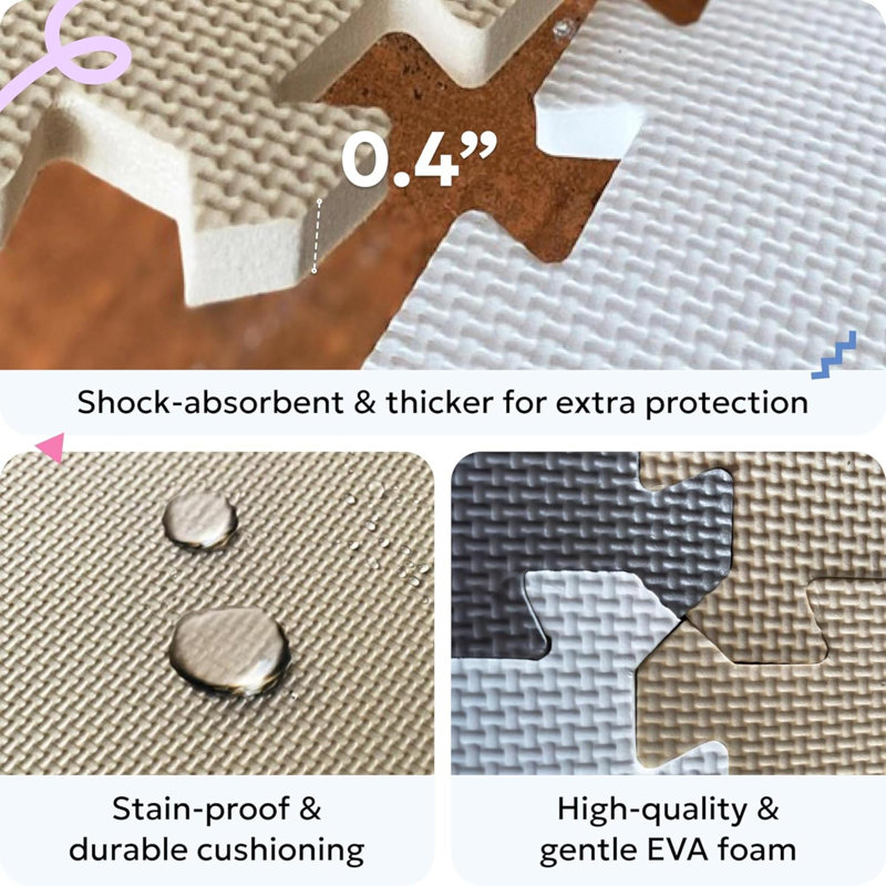 Foam Floor Tiles For Kids - Non-Toxic Comfortable Baby Play Mat And Interlocking Foam Tiles, Fits With  Playpen Mat For Crawling & Development, Soft Play Mat For Babies 6-12 Months