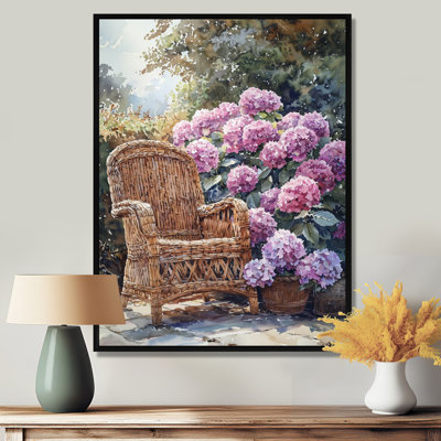 «Hydrangeas With Rattan Furniture II - Hydrangea», reproduction sur toile