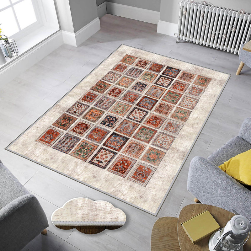 Luxurious Woven Area Rug, 5.9 x 9.2 ft, 100% Polyester, Antibacterial | Non-Slip PVC Felt Dot Underside, 0.3 in Pile Height | Machine Washable, 3D Digital Print, Perfect for Living Room & Bedroom Décor