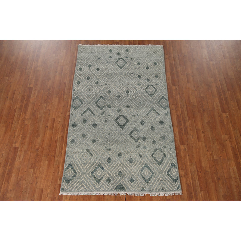 Grey & Green Moroccan Indian Area Rug 5x8