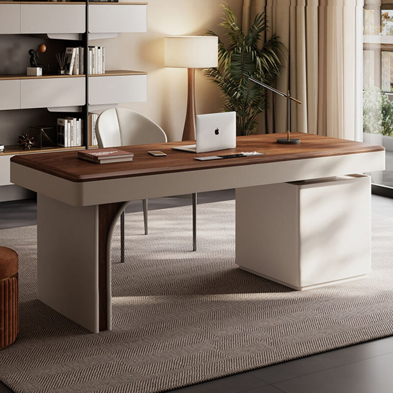 Bureau rectangulaire en bois massif brun noisette, Retour à gauche, 29.53" H x 62.99" W x 27.56" D