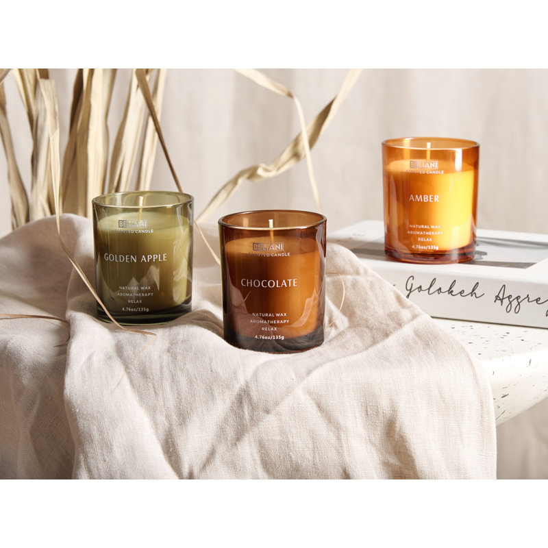 Scented Jar Candle, 7" L x 8" W, Green/Brown/Orange, Fruity/ Dessert