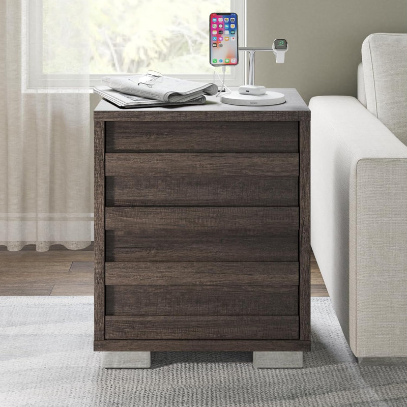 Ensemble de chambre avec lit plateforme et table de chevet 3 pièces Louby, gris, Très grand