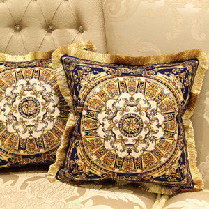 Dimitrov Floral Throw Pillow, Blue Gold, Polyester
