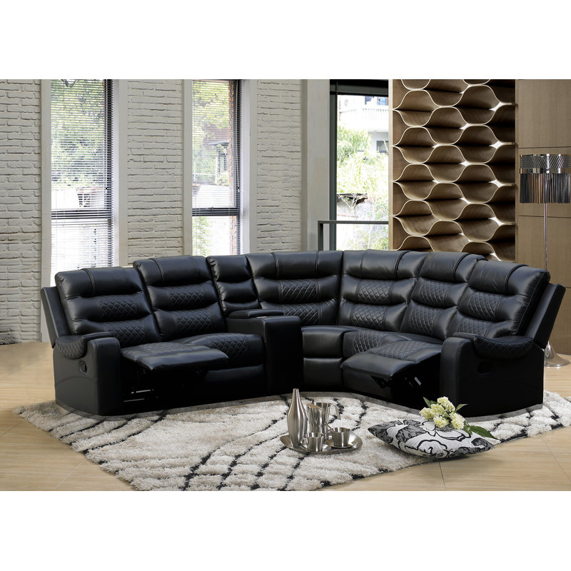 Ensemble de canapé modulaire inclinable en L 3 pièces pour canapé en L, Similicuir noir