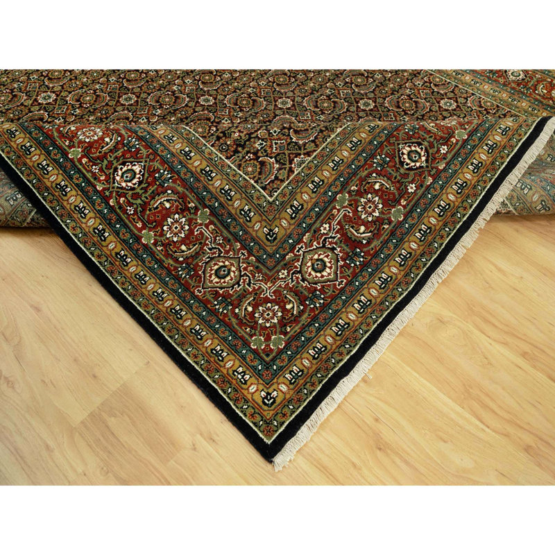 Tapis oriental en laine noué à la main à motif de poisson noir 7 pi 10 po x 10 pi B53BFE35B4AA49CE8C6225B6D82AE927
