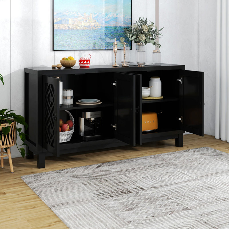 Grand buffet armoire avec poignées à anneau, Noir, noir, noir, noir