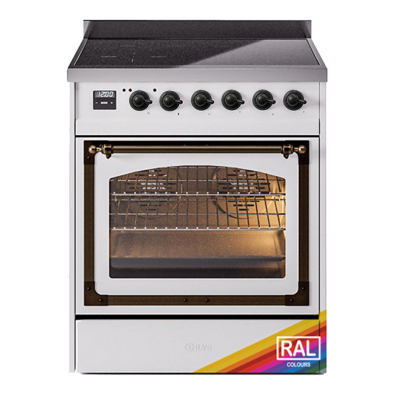 ILVE Nostalgie II Series Noblesse 30 inch Induction Range with 5 Induction Elements (Glass Door), Burnished