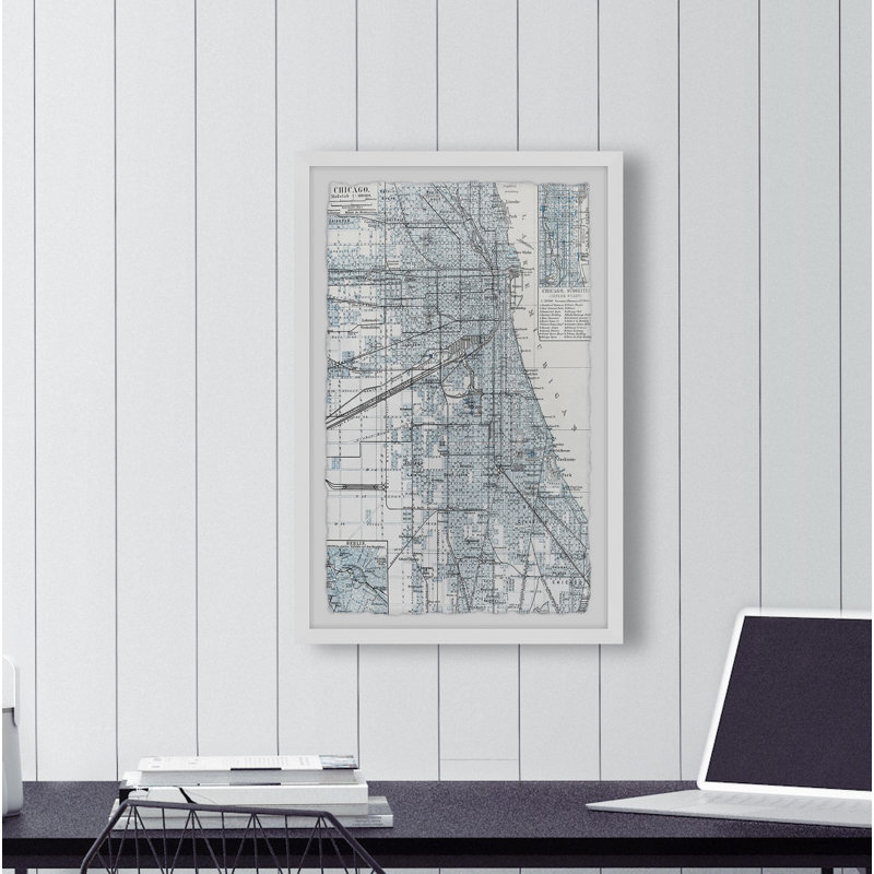 Carte de Chicago - impression encadrée sur papier, H 30 po x l 20 po x P 1,5 po