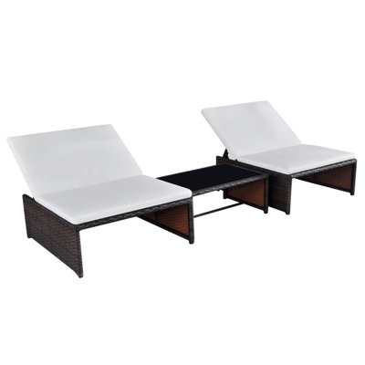 Vesely 24" Long Reclining Double chaise with Cushions and Table by Highland Dunes