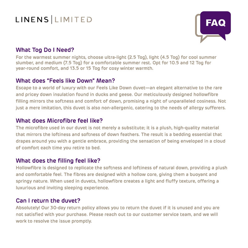 Linens Limited Feels Like Down Duvet, Made in the UK, Luxurious Quilt, Soft and Comfy, Ultra-Fine Siliconised Hollowfibre, Machine Washable (White) - Double - 10.5 Tog
