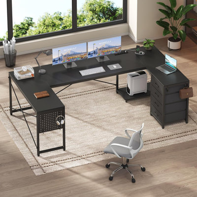 67" L Shaped Desk Reversible Computer Desk With 4 Fabric Drawers by Inbox Zero