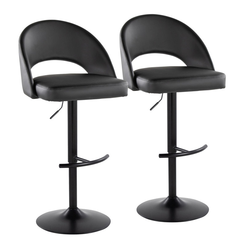 Tabouret de bar réglable avec pivot, Noir, Gris / similicuir