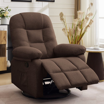Recliner Chair, Small Recliner For Small Space, 360 ° Swivel Rocker Recliner For Living Room, Manual Recliner With Side Pockets