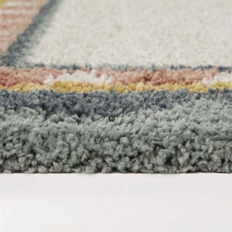 Ginette Blue/Coral Scallop Border Area Rug, 5'3" x 7', Blue/Coral