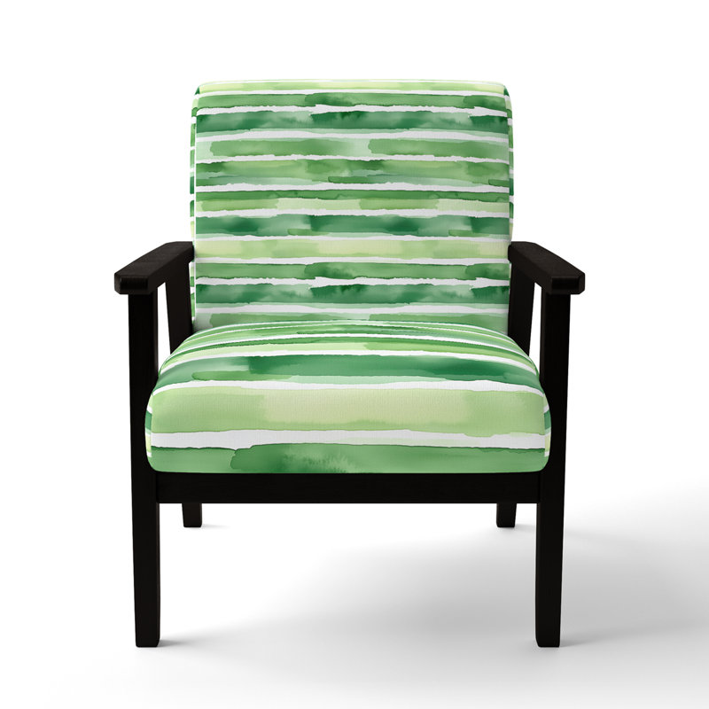 Chaise rembourrée rayée - vert et blanc, Accoudoirs carrés noirs