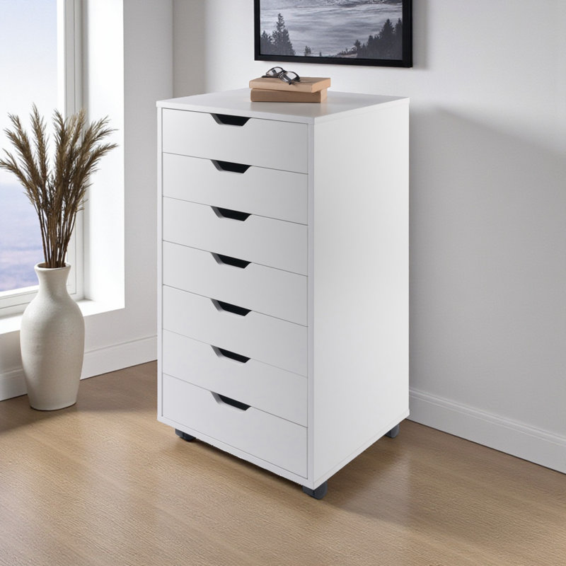 Barakha White Finish Accent Chest with 7- drawer, 35.35'' H X 19.21'' W X 15.98'' D, White