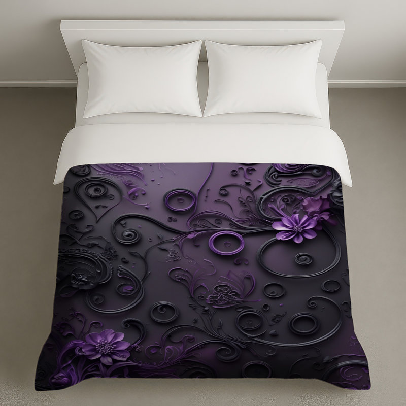Intricate Purple Floral Duvet Covers, Queen