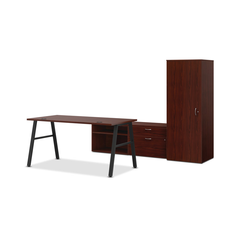 Bureau Mod avec pieds A et rangement personnel, Acajou traditionnel / noir