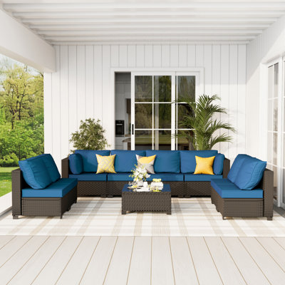 Assembly Chairs, 8-Person Patio Furniture Set Wicker Outdoor Sectional Seating Group Outside Conversation Sofa