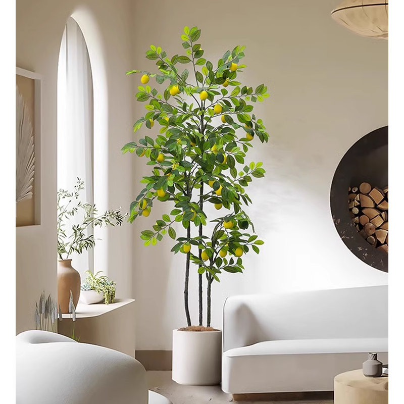 Décoration de paysage artificielle de citronnier vert en pot