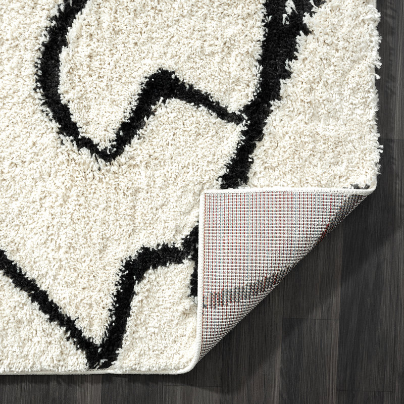 Tapis abstrait ivoire et noir Kituku, Rectangle 6 pi x 9 pi