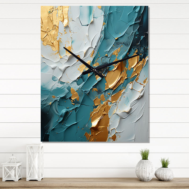 «Morning Glory Sunlight Breaking Waves Abstract» - Peinture abstraite horloges murales, Petit
