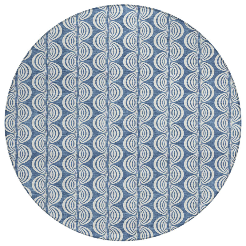 Tapis d'intérieur rond lavable bleu Denim de 8 pi HomeRoots