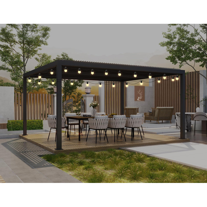 16 Ft. W x 12 Ft. D Aluminum Pergola with 48FT String Lights