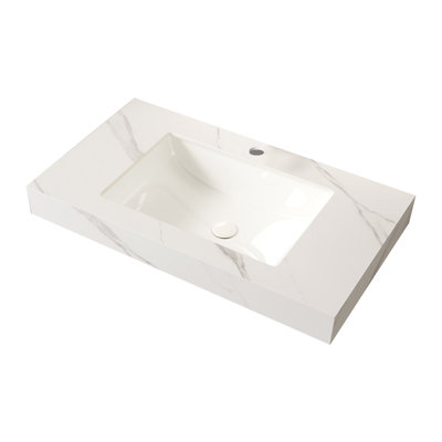 36" Muri Carrara White Sintered Stone Countertop And Undermount Ceramic Basin With One Standard Pre-Drilled Faucet Hole, No Cabinet, No Faucet And Sink Cover