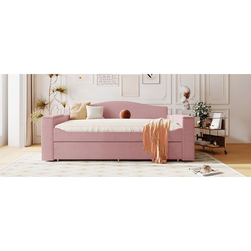 Lit de jour rembourré avec couchette, Double, Rose