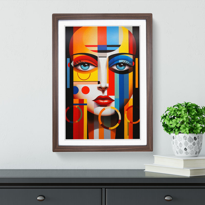 Rainbow Constructivism - Single Picture Frame Print on Wood, Walnut, 46cm H x 34cm W x 2cm D