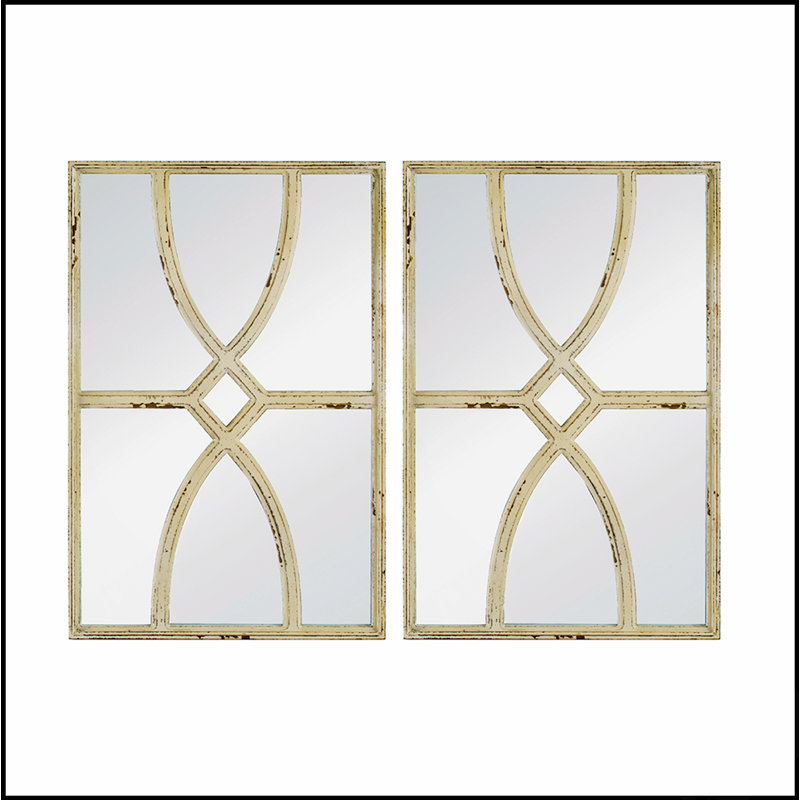 Miroirs muraux rectangulaires en bois avec cadre blanc vieilli, parfait pour un décor moderne et rustique