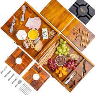 Wooden Cheese Board Set for Big Parties - Large Wooden Serving Board/Tray of Acacia - Serving Platters with Cheese Tools