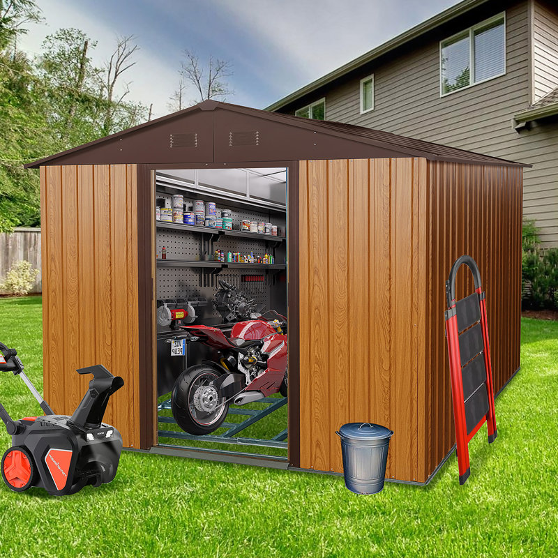 Remise de rangement extérieure en métal 8 pi x 10 pi avec base de plancher en métal, H 74,89 po x l 89,07 po x P 114,66 po