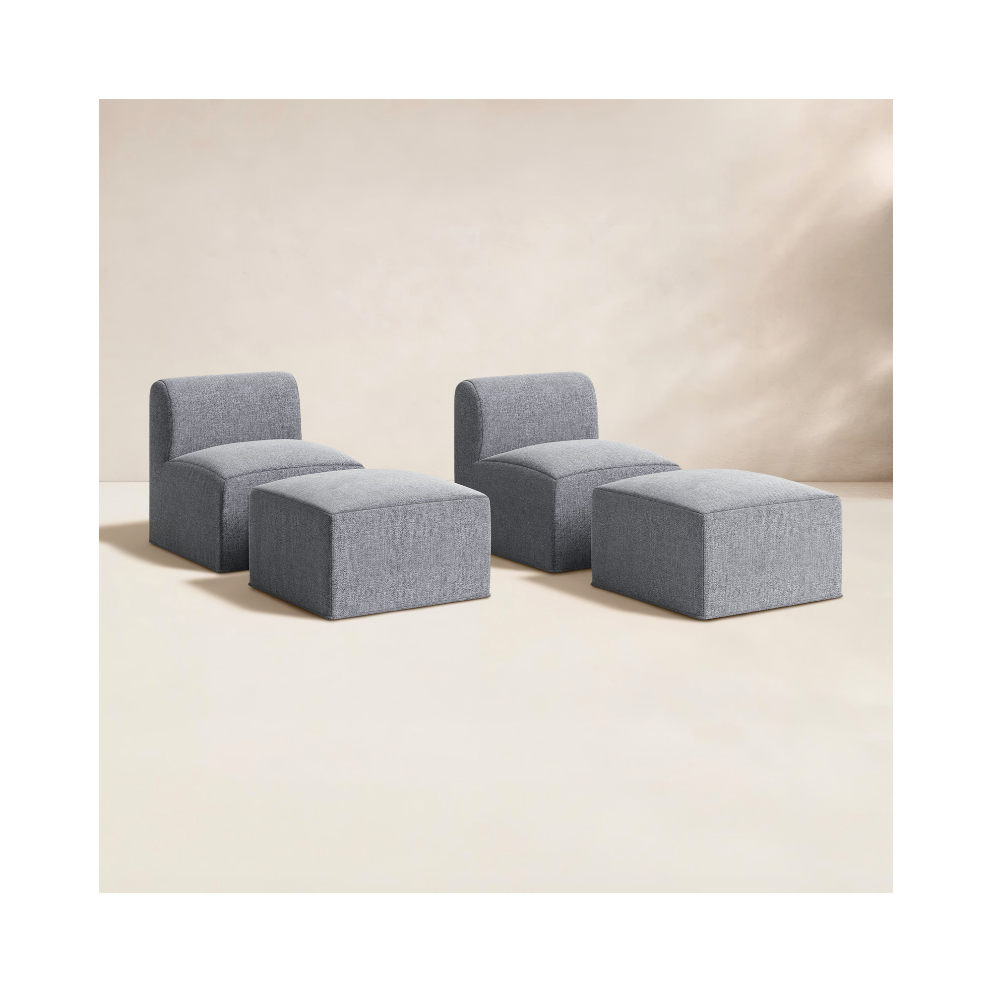 Praia Sunbrella Outdoor Lounge Chairs Set With Ottomans, Canvas Granite Sunbrella® Canvas