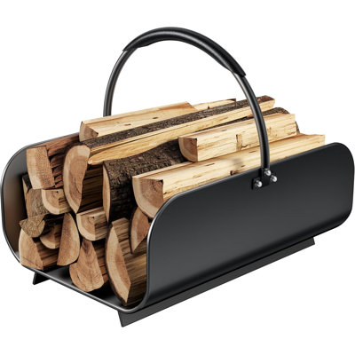 Firewood Basket with Handles, Metal Firewood Holder for Indoor Fireplace